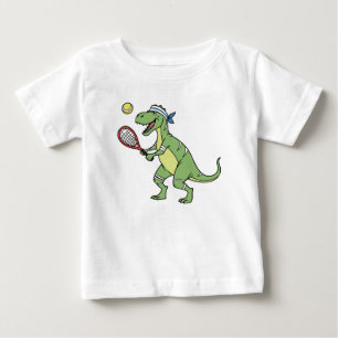 Funny Cartoon T-Rex Playing Tennis Dinosaur Baby T-Shirt