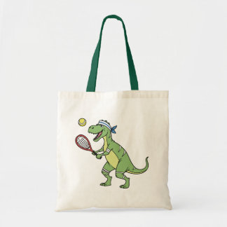 Funny Cartoon T-Rex Playing Tennis Dinosaur Tote Bag