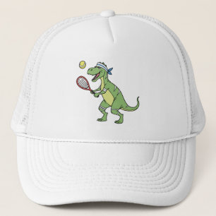 Funny Cartoon T-Rex Playing Tennis Dinosaur Trucker Hat