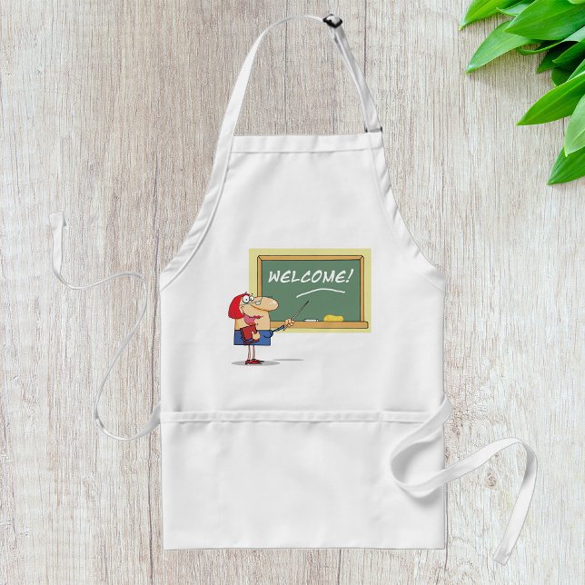 Funny Cartoon Teacher Welcome Back to School Standard Apron (Creator Uploaded)