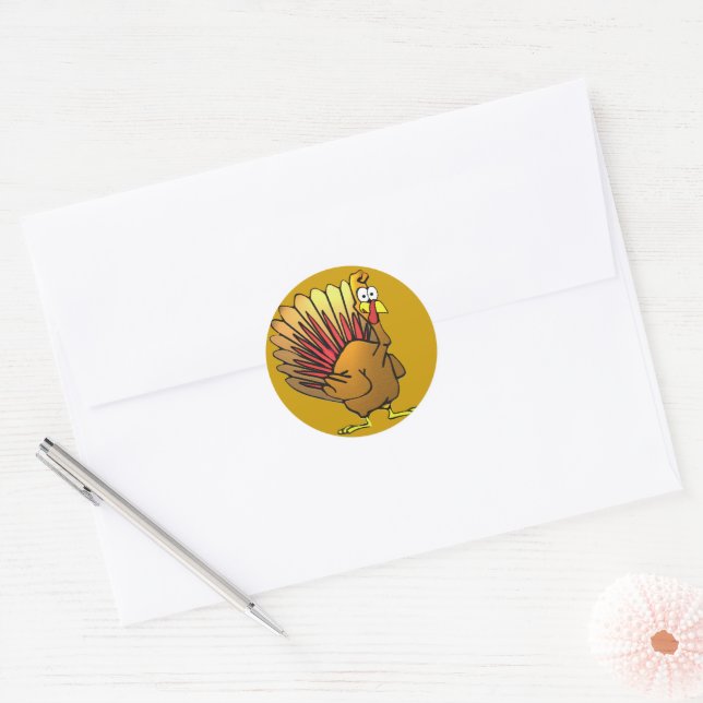 Funny Cartoon Thanksgiving Turkey Classic Round Sticker (Envelope)