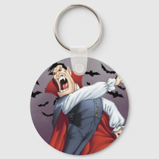 Funny Cartoon Vampire with Bats by Al Rio Key Ring