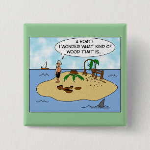 Funny Cartoon Woodturner on Deserted Island 15 Cm Square Badge