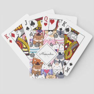 Funny Cartoonish Cats Kitten Pattern Monogram Kids Playing Cards