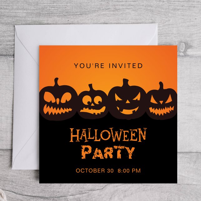 Funny Carved Halloween Pumpkin Quartet Invitation (Creator Uploaded)