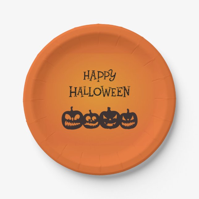 Funny Carved Halloween Pumpkin Quartet Paper Plate (Front)