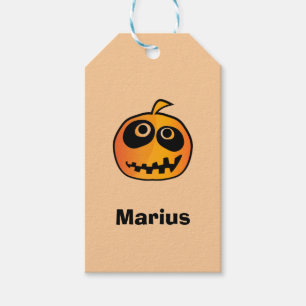 Funny Carved Orange Halloween Pumpkin Face Name Gift Tags