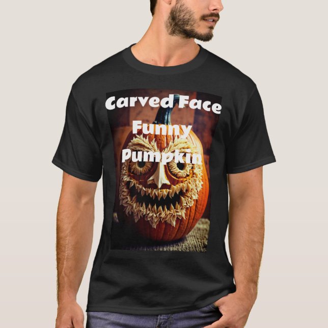 Funny Carved Pumpkin Face Halloween apparel T-shi. T-Shirt (Front)