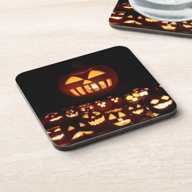 Funny Carved Pumpkins Jack O'Lantern Halloween Coaster (Left Side)