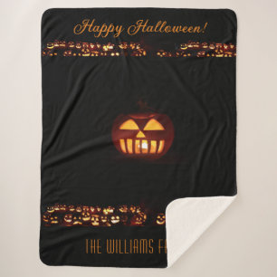 Funny Carved Pumpkins Jack O'Lantern Halloween Sherpa Blanket