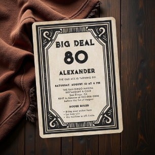 Funny Casino Poker Vintage Western 80th Birthday Invitation