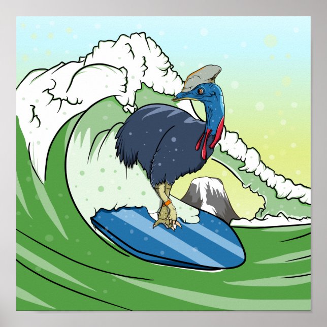 Funny Cassowary Surfing Poster (Front)