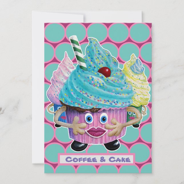 Funny casual Friends,Family Cake and coffee Invitation (Front)