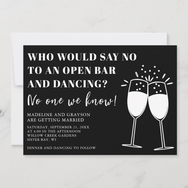 Funny Casual Open Bar Dancing Wedding Invitation (Front)