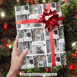 Funny Cat 4 Photo MEOWY CHRISTMAS Personalised Wrapping Paper