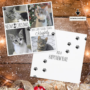 Funny Cat 4 Photo Paw Prints MEOWY CHRISTMAS Card