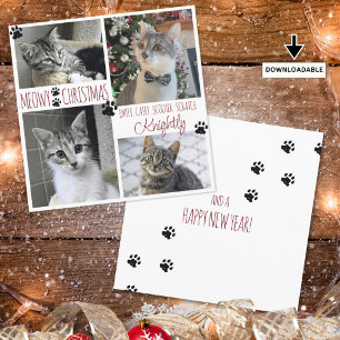 Funny Cat 4 Photo Paw Prints MEOWY CHRISTMAS Card