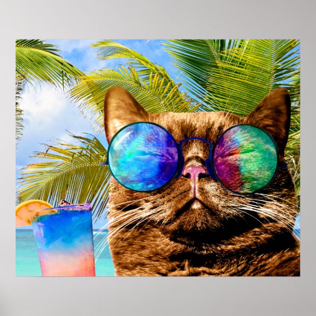 Funny Cat 675 Beach Poster (Front)