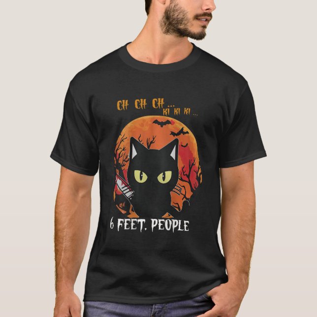 Funny Cat 6 Feet People Oh Oh Oh Scary Halloween C T-Shirt (Front)