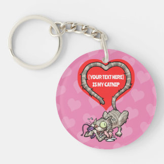 Funny Cat Add Your Own Text Crazy Catnip Cartoon Key Ring