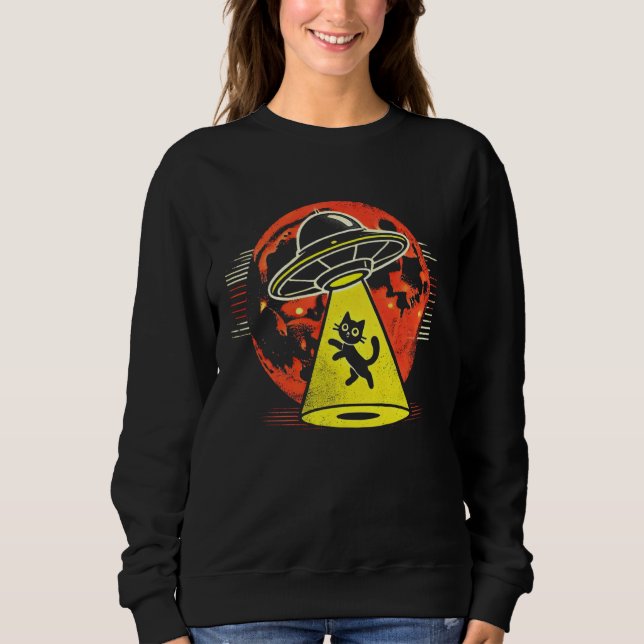 Funny Cat Alien Abduction Retro UFO Encounter Sci- Sweatshirt (Front)