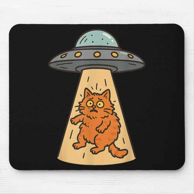 Funny Cat Alien Abduction Ufo Spaceship Kitty Sci  Mouse Pad (Front)