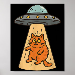 Funny Cat Alien Abduction Ufo Spaceship Kitty Sci  Poster