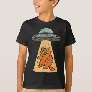 Funny Cat Alien Abduction Ufo Spaceship Kitty Sci T-Shirt