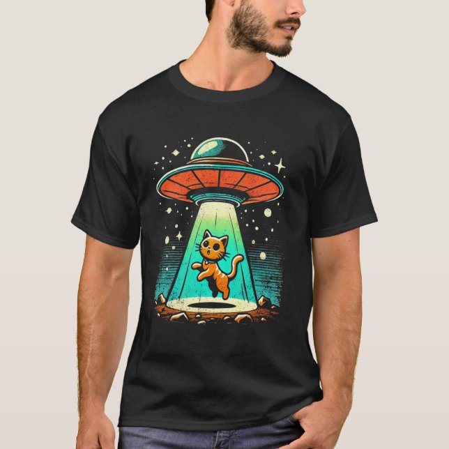 Funny Cat Alien UFO Encounter Sci-Fi T-Shirt (Front)