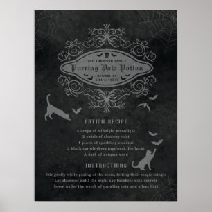 Funny Cat And Bats Potion Recipe Playful Halloween Poster