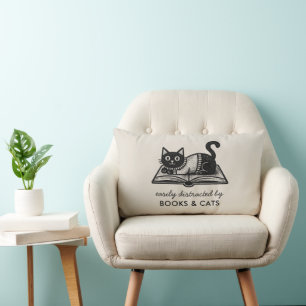 Funny Cat and Book Lover Saying Lumbar Cushion