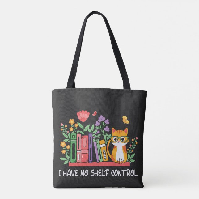 Funny Cat and Book Lover Tote Bag (Back)