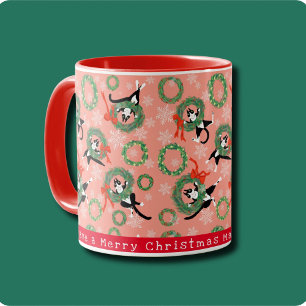 Funny Cat and Christmas Wreath Mug