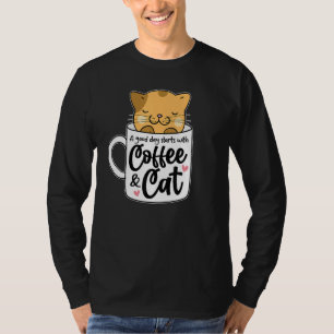 Funny Cat and Coffee Graphic Women and Men Cat Ow T-Shirt