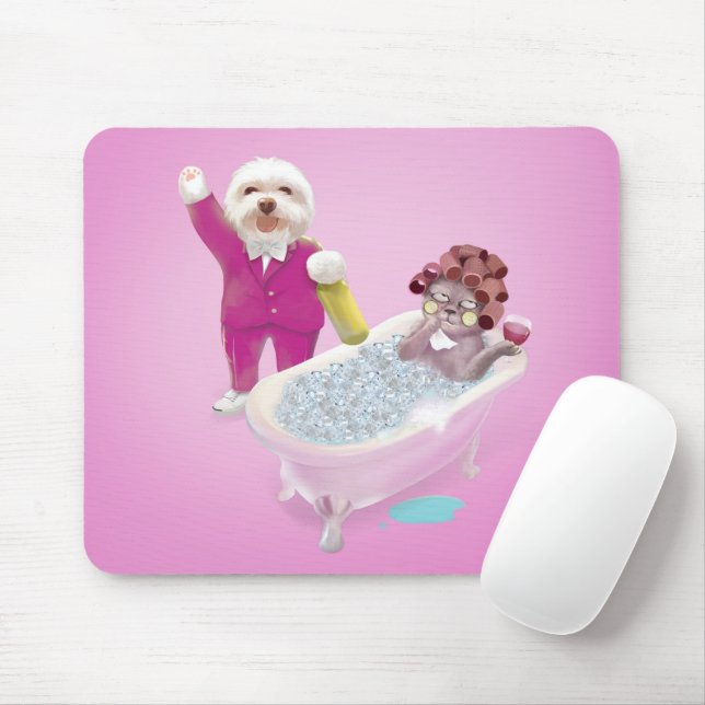 Funny Cat and Dog Celebrating Together Mouse Pad (With Mouse)