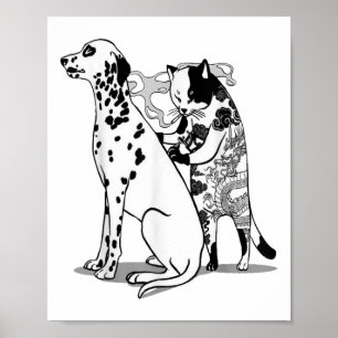 Funny Cat And Dog Shirt Tattoo Artist Cat Drawing  Poster
