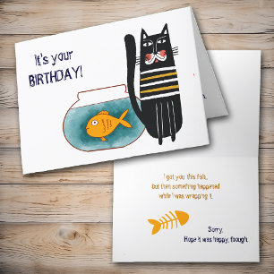 Funny Cat and Fish Birthday Card