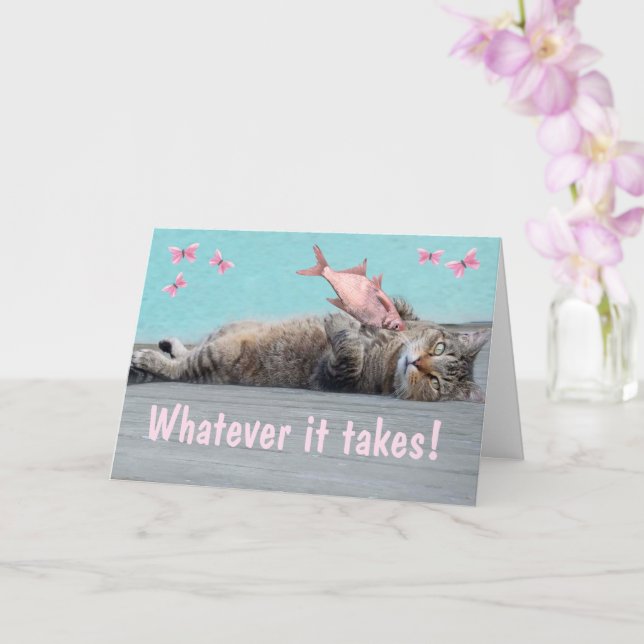 Funny Cat And Fish Encouragement Card (Orchid)