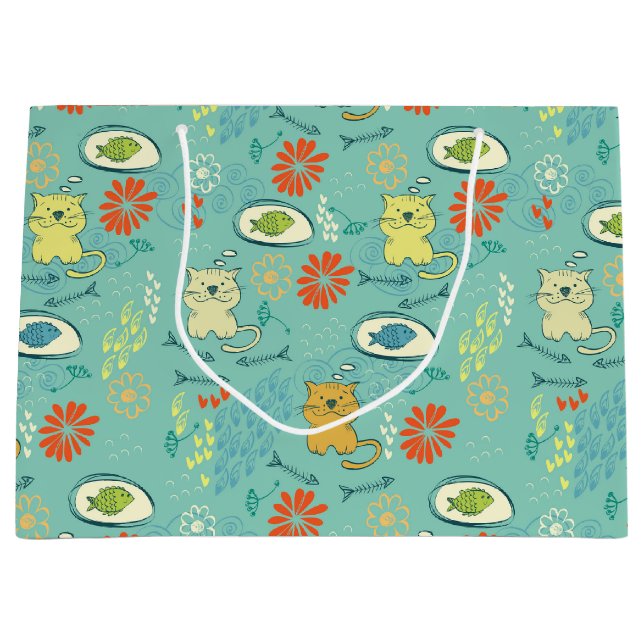 Funny Cat and Fish Large Gift Bag (Front)