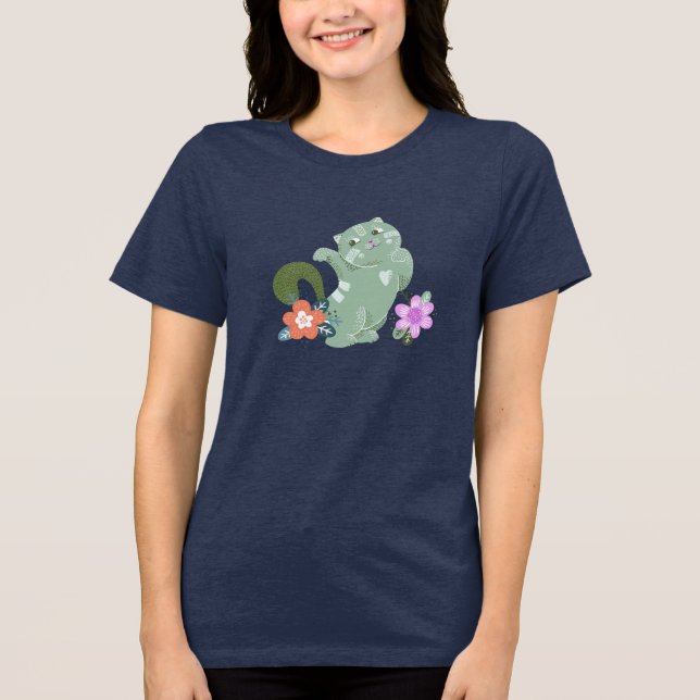 Funny Cat and Flowers Tri-Blend Shirt (Front)