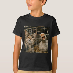 Funny cat and goose selfie weird animal friendship T-Shirt