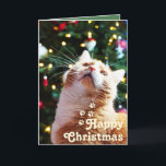 Funny Cat and Green Tree&Happy Christmas Unique   Card<br><div class="desc">It's the Funny Cat and Green Tree&Happy Christmas Unique Card. The cat in front of the green tree is funny and cute. I hope that both the person who writes the card and the recipient will smile happily. It's a meaningful gift for your loved one. Give love and Be one...</div>