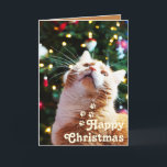 Funny Cat and Green Tree&Happy Christmas Unique    Card<br><div class="desc">It's the Funny Cat and Green Tree&Happy Christmas Unique Card. The cat in front of the green tree is funny and cute. I hope that both the person who writes the card and the recipient will smile happily. It's a meaningful gift for your loved one. Give love and Be one...</div>