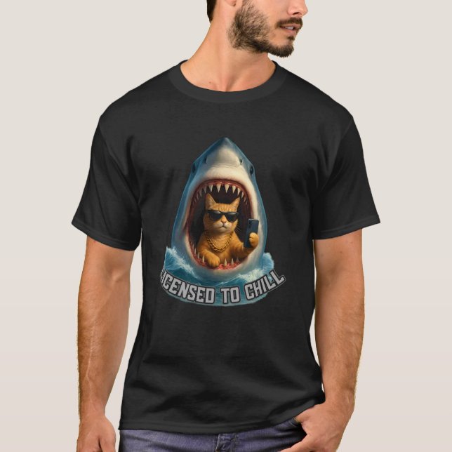 Funny Cat and Shark My Chill tee Design Meme Style (Front)