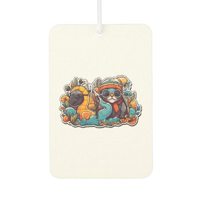 funny cat and turtle car air freshener (Front)
