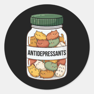 Funny Cat Antidepressants Jar Cute Colourful Kitte Classic Round Sticker