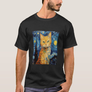 Funny cat art painting Cat Lover Starry Night Cat  T-Shirt