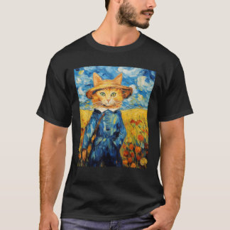 Funny cat art painting Cat Lover Starry Night Cat  T-Shirt