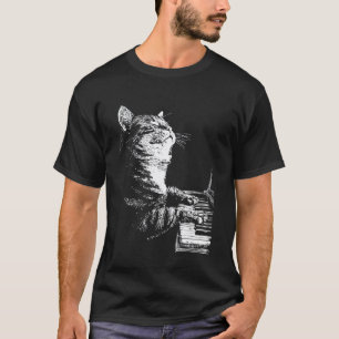 Funny Cat Artwork Animal Art Playing Piano Pianist T-Shirt