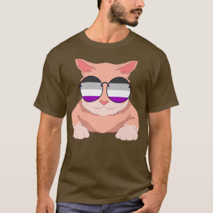 Funny Cat Asexuality Flag Sunglasses LGBT Ace Prid T-Shirt